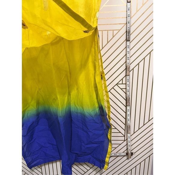 BIBA Women's Short Sleeve Round Neck Long Dress Yellow Blue Sari India Size 36 - Picture 8 of 10